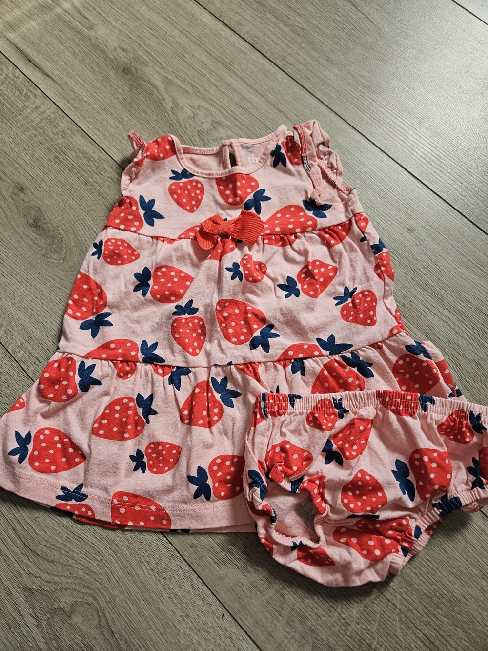 Girls Pink Strawberry Print Dress & Bloomers 6-9M